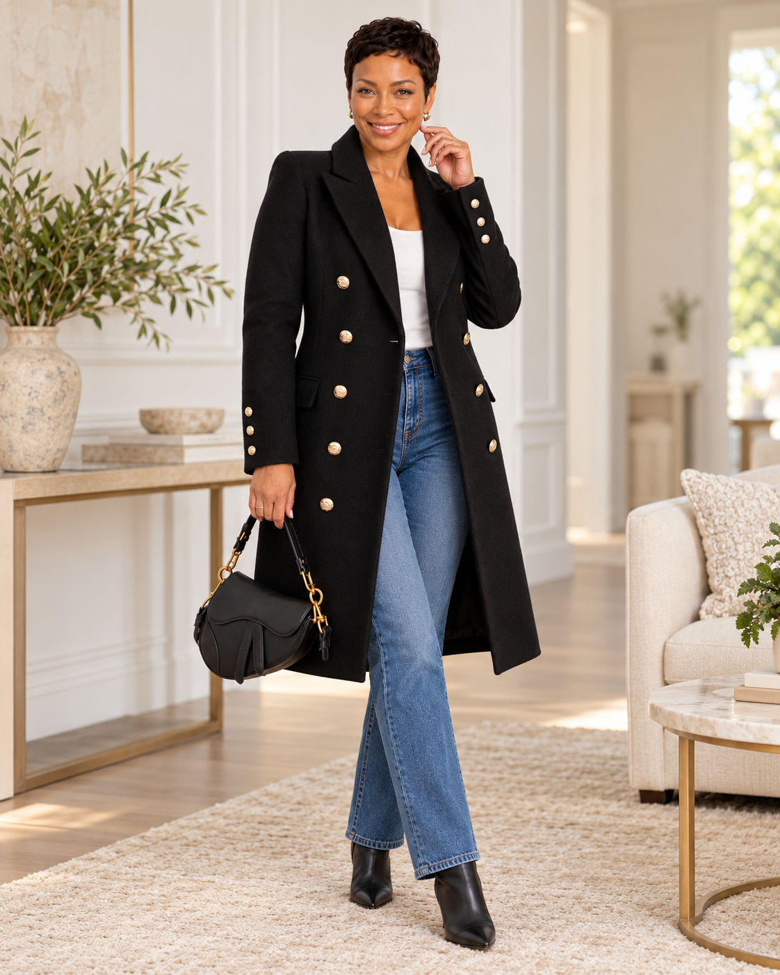 Gilded Line Double-Breasted Blazer Coat