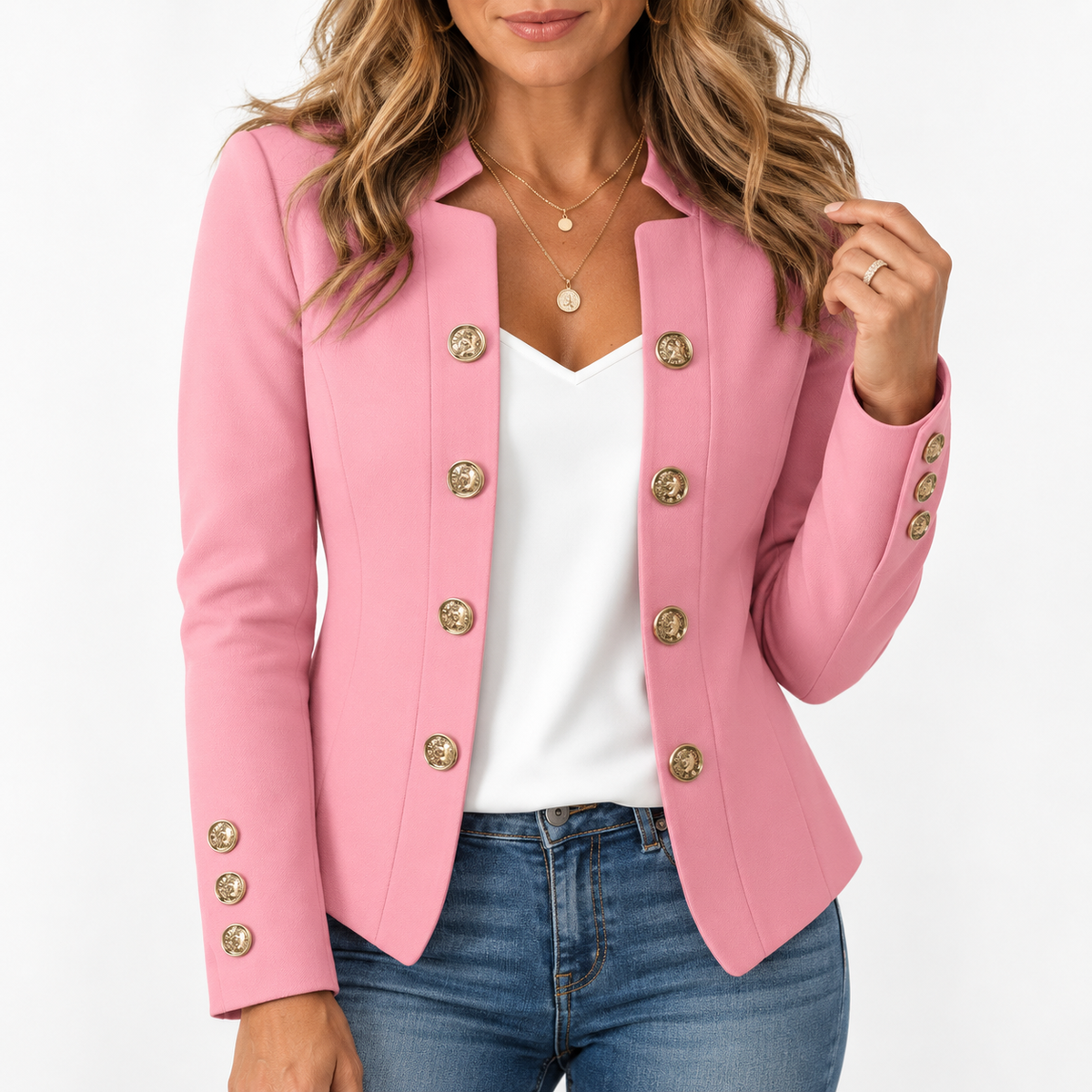 Amélie™ Elegant Gold Button Blazer