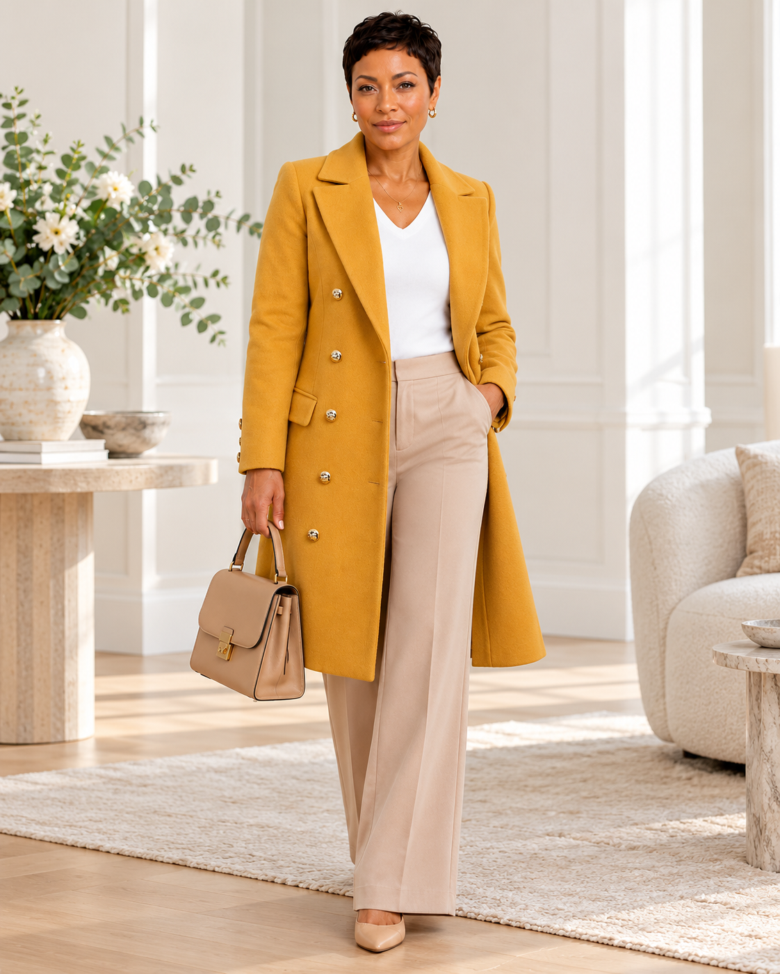 Gilded Line Double-Breasted Blazer Coat