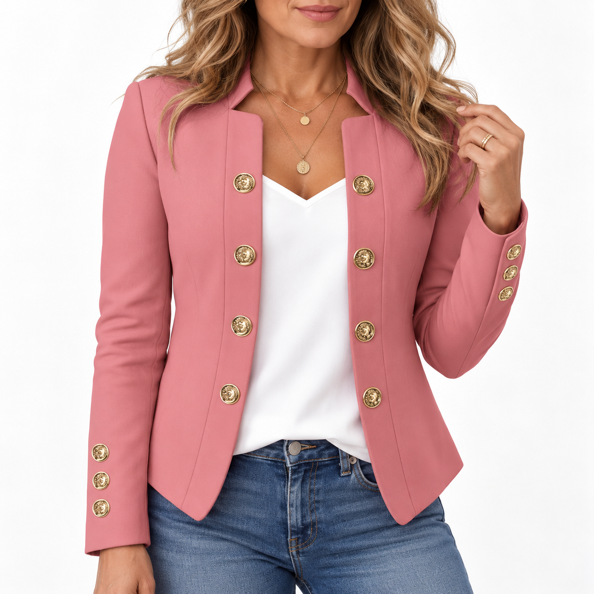 Amélie™ Elegant Gold Button Blazer