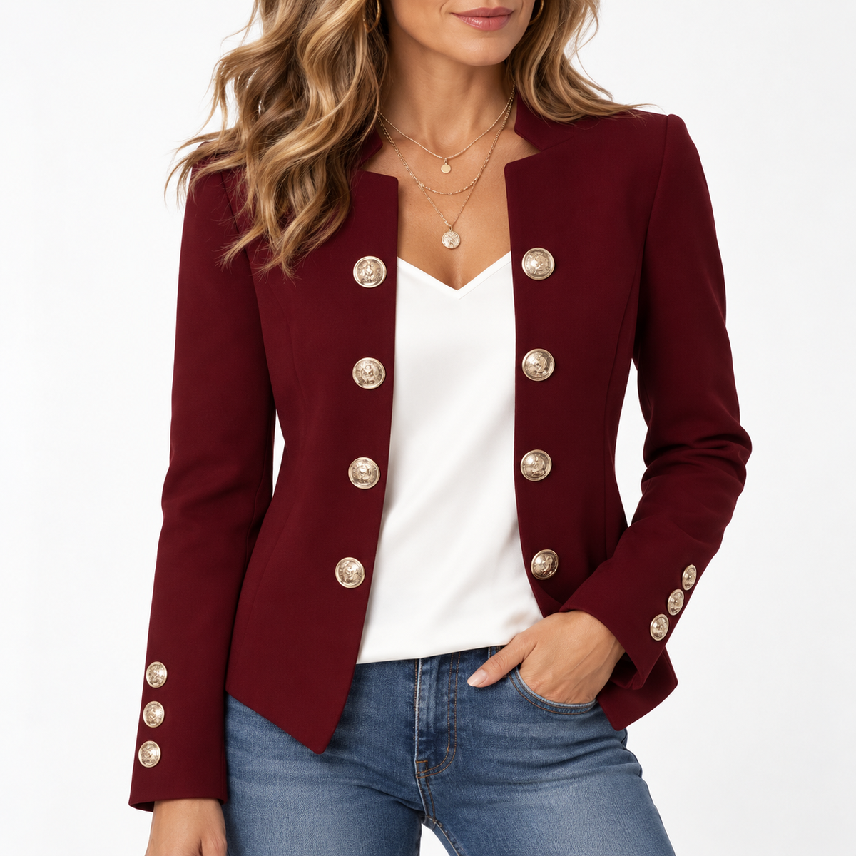 Amélie™ Elegant Gold Button Blazer