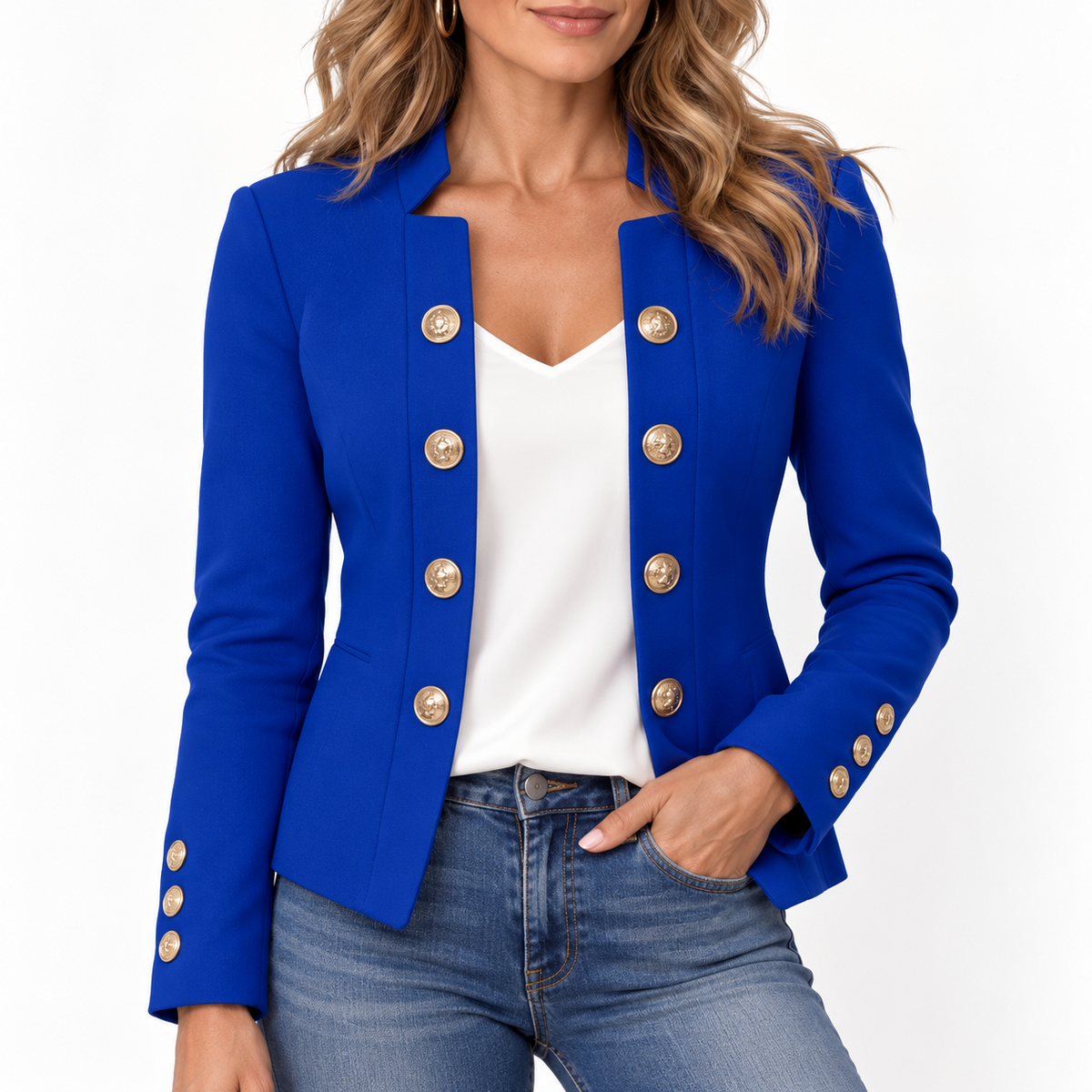 Amélie™ Elegant Gold Button Blazer
