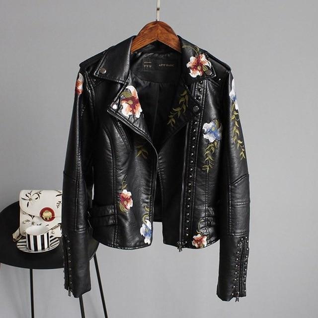 Ella | Stylish Embroidered Leather Jacket